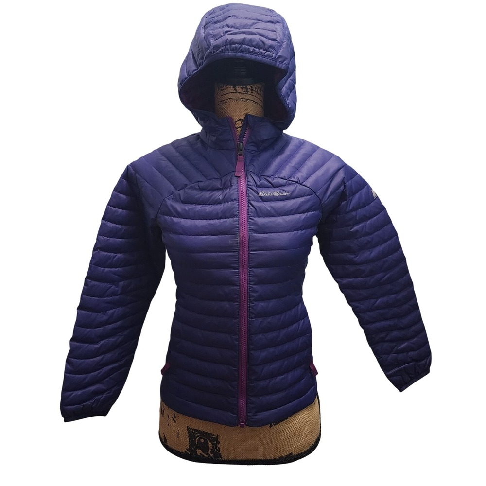 Eddie Bauer Kids Puffer Jacket Purple Hooded Full Zip Down Insulated M 10-12